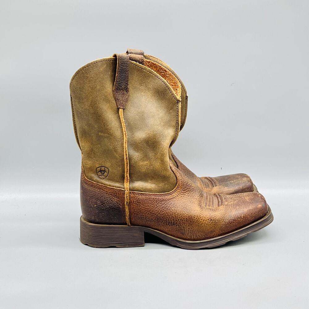 Ariat Boots Kids Boys 2.5 Brown Leather Western Square Toe Pull On Cowboy Ranch